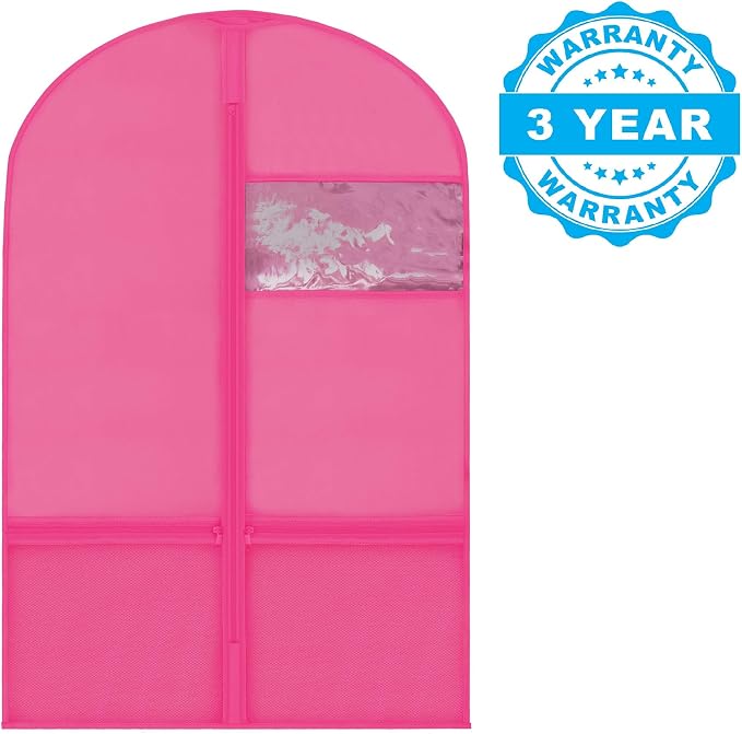 Plixio 36" Kids Garment Bags for Dance Costumes, Childrens Hanging Clothes, Uniform, Suits, Girls Dress Recital Outfit Organizer Dance Garment Bags For Dancers with Zippered Pockets (6 Pack :36",Pink)