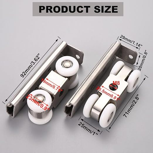 AWEN 2pcs 4-Wheel Stainless Stee Hanging Wheel Suitable fo Sliding Doors in Halls and Kitchen cabinets wadrobe Sliding Door（Wheel 23mm/0.9"）