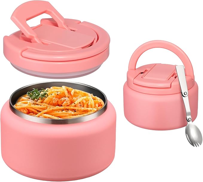 Itslife 13.5oz Vacuum Insulated Soup Thermo for Hot Food, Kids Lunch Container with Leakproof Buckle Lid, Wide Mouth Stainless Steel Food Jar with Spoon