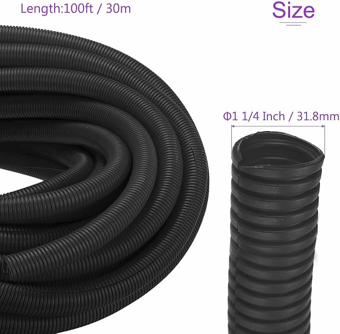 DMiotech 100ft Wire Loom Split Tubing 1 1/4 Inch(31.8mm) ID, Cord Protectors from Pet Flexible Conduit Cable Management for Office Home Garden, Black