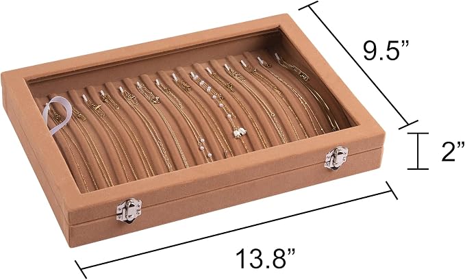 Frebeauty 15 Hooks Necklace Organizer,Velvet Necklace Holder Tray with Lid | Jewelry Organizer for Necklace Pendant Chain,Women Jewelry Box,for Home Use and Jewelry Store,Jewelry Display for Drawer