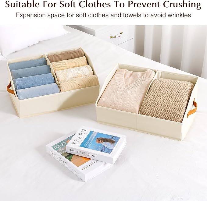 Homsorout Closet Organizers and Storage Bins - 4 Pack Collapsible Divided Trapezoidal Cube Storage Bins Baskets with Orange Handle for Organizing Clothes Blankets, Toys, Books, Towels(Beige)