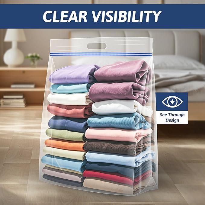 Extra Large 25 Gallon Storage Bags - 35” x 24” with Resealable Zip and Carry Handle, Ideal for Clothes, Pillows, Moving and Travel, Set of 3