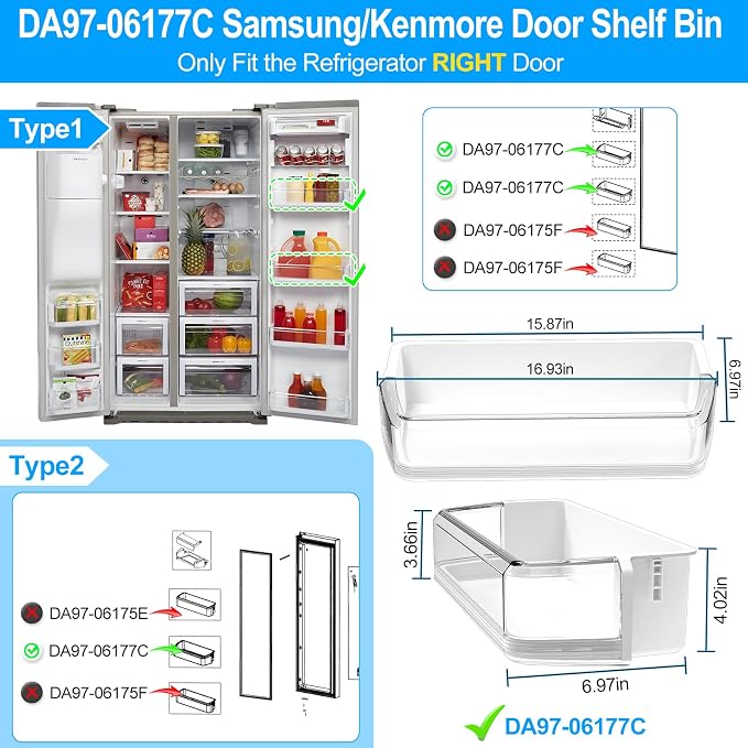 UPGRADED DA97-06177C Refrigerator Door Shelf Bin Compatible with Samsung Refrigerator Door Shelf Replacement RS22HDHPNSR RSG257AABP RSG257AARS Door Shelf DA97-06177B DA63-04205 Door Shelf Bin