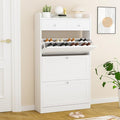 VOWNER Shoe Cabinet with 3 Flip Drawers & 2 Drawers, Freestanding Shoe Storage Cabinet with Adjustable Shelves, Shoe Organizer for Entryway, Hallway, Living Room, White