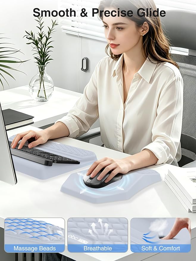 Ergonomic Wrist Rest with Keyboard Stand and Mouse Pad for Easy Typing | Keyboard Holder with Storage Slot, Mousepad for Carpal Tunnel Pain Relief with Massage Bulge and Slow Rebound Memory Foam