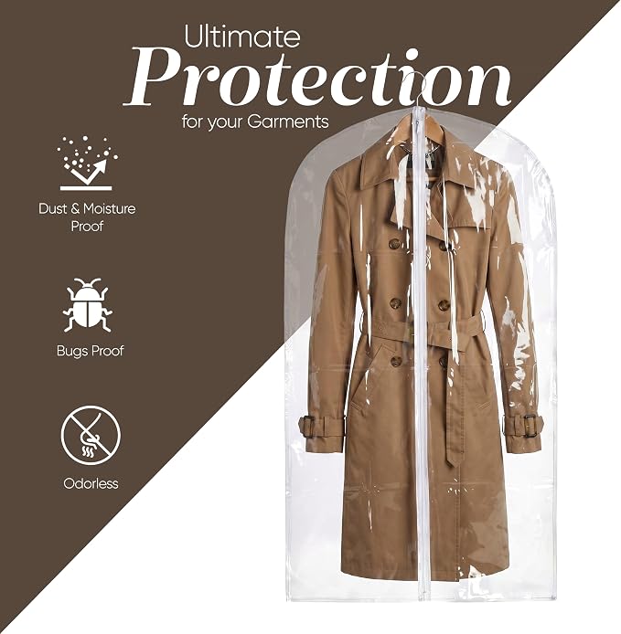 Handy Laundry Clear Vinyl Gown Bag - Protect Your Clothing While Traveling and Dust Free While Hanging in Your Closet. Ideal for Coats, Suits, Dresses or Gowns - Set of 2 (24 X 65 Inches)