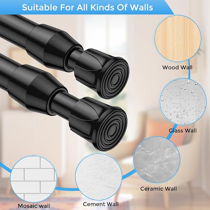 2 Pack Small Tension Rod 12 to 19 Inch Adjustable Tension Rod Mini Curtain Rod Spring Rod No Drilling Short Tension Rods for Windows, Cupboard, Kitchen, Black