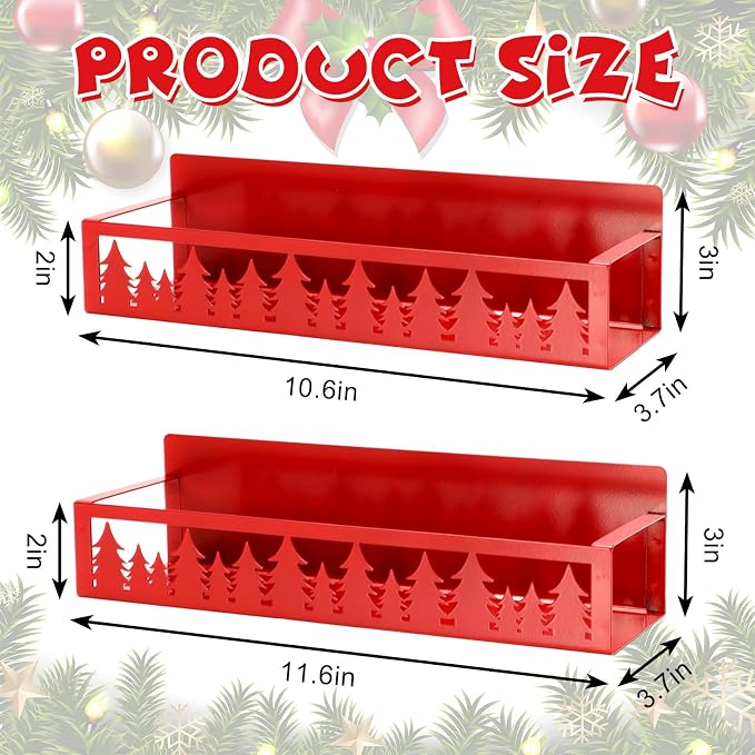 JarThenaAMCS 2Pcs Christmas Magnetic Spice Rack for Refrigerator Red Xmas Tree Metal Basket Shelf Seasoning Storage Organizer Holder for Home Kitchen Fridge Decor Accessories