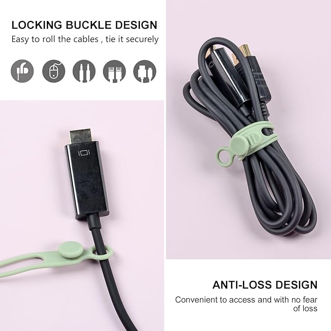 OneLeaf 30Pcs Cord Organizer, Silicone Cable Ties Reusable, Cord Ties for Electronics, Multipurpose Elastic Wire Ties, Travel Essentials for Cable Organizer, Wire Organizers for Fastening Cords