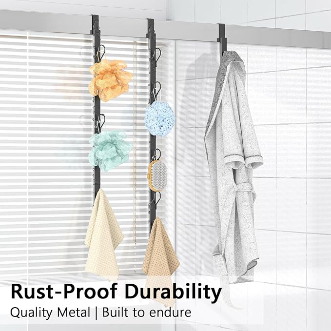 TOMIR Over The Door Hooks 3 Pack, Door Coat & Bag Hanger, Over The Door Purse Organizer, Clothes Hanger, and Towel Holder, Noiseless & No Scratch, 28.3 Inches,Black