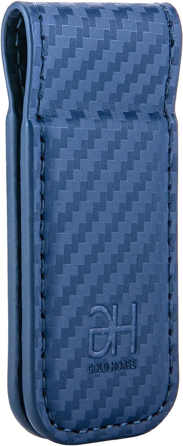 GH GOLD HORSE Slim Magnetic Money Clip Genuine Leather Business Card Holder for Men (Blue)