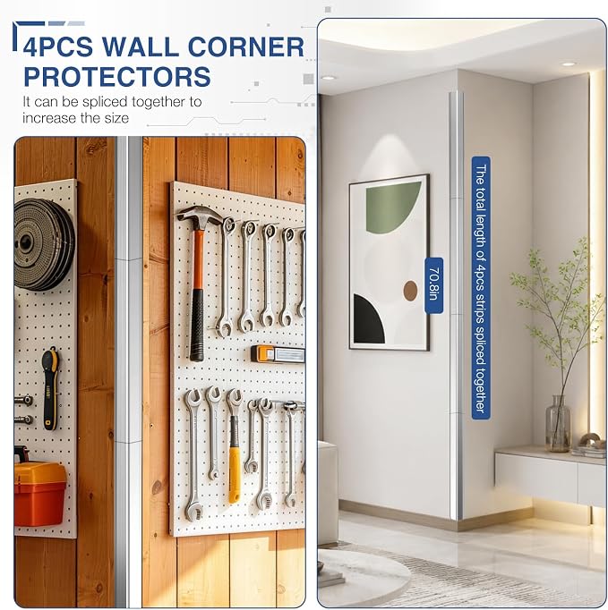 Magicheap 4 Pack Stainless Steel Wall Corner Protector, 17.7in x 1.18in | Self Adhesive, Easy to Install, Arc-shaped Polished, Edge Guard Strip for Walls Furniture Cabinet Shelf Drywall Desk