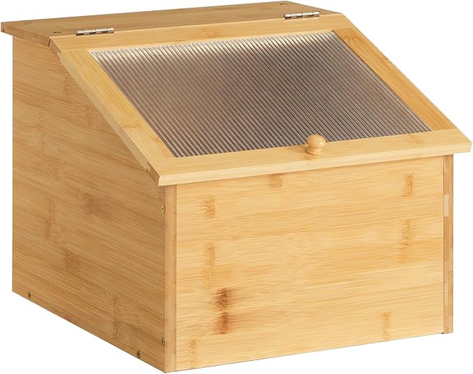 HOOBRO Bread Box, Bread Storage Container, Bread Box for Kitchen Countertop | Bamboo Bread Box with Fluted Acrylic Door, Bread Bin for Pantry, Farmhouse Bread Holder, Breadbox Organizer, Large Bread Box