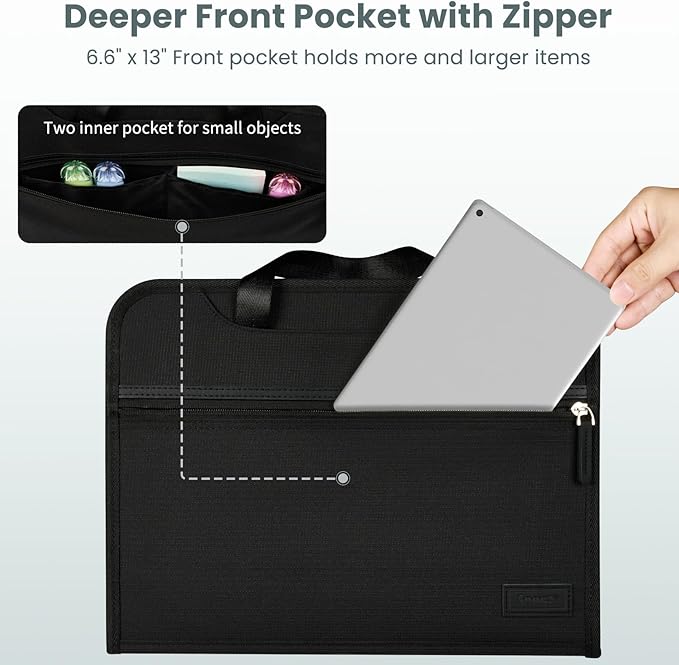 Sooez Heavy Duty Accordion File Organizer with Hidden Handle, Portable 12 Pockets Expanding File Folders, Cloth Monthly Bills Receipt Organizer for Letter/A4, School Classroom Home & Office Supplies