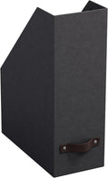 Bigso Estelle Fibreboard Magazine Holder with Leather Handle - Magazine File Holder and Organizer for Papers and Catalogs on Home or Office Desks - W4.4 x D9.8 X H12.7 (inches) - Black