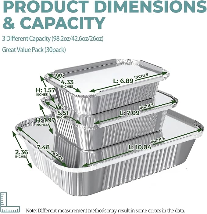 60 Pack Disposable Aluminum Pans with Lids, 10x7.5 and 7.3x5.3 Square 6.9x4.3 Square Combo Set, Disposable Baking and Cake Pan