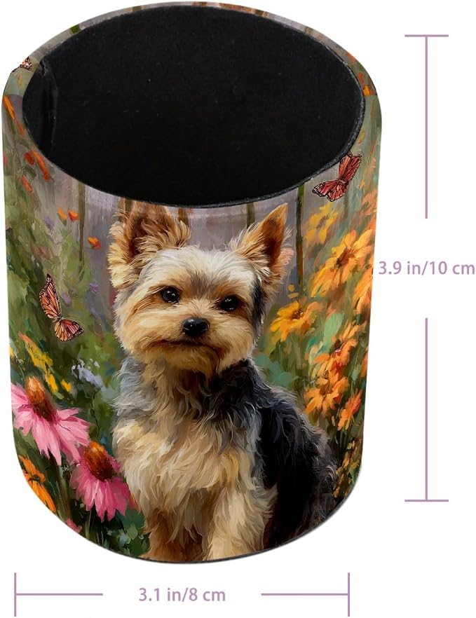 Watercolor Dog Pen Holder Pencil Organizer for Desk, 3.1” x 3.1” x 3.9” Pencil Cup Office Supplies, Large Capacity Cute Pen and Makeup Brush Holder for Desktop, Home, School