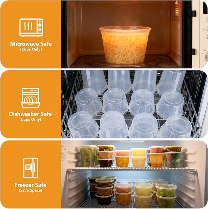 NESCCI 72 Sets (144-Piece) Deli Containers with Lids,12oz X 72 Set Each, Leak-Proof & BPA Free Airtight Takeout Plastic Food Storage Containers for Soup, Meal Prep, Microwave/Freezer Safe