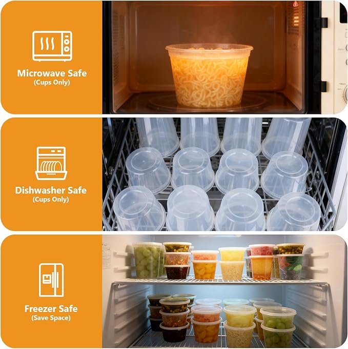 NESCCI 108 Sets (216-Piece) Deli Containers with Lids,16oz X 108 Set Each, Leak-Proof & BPA Free Airtight Takeout Plastic Food Storage Containers for Soup, Meal Prep, Microwave/Freezer Safe