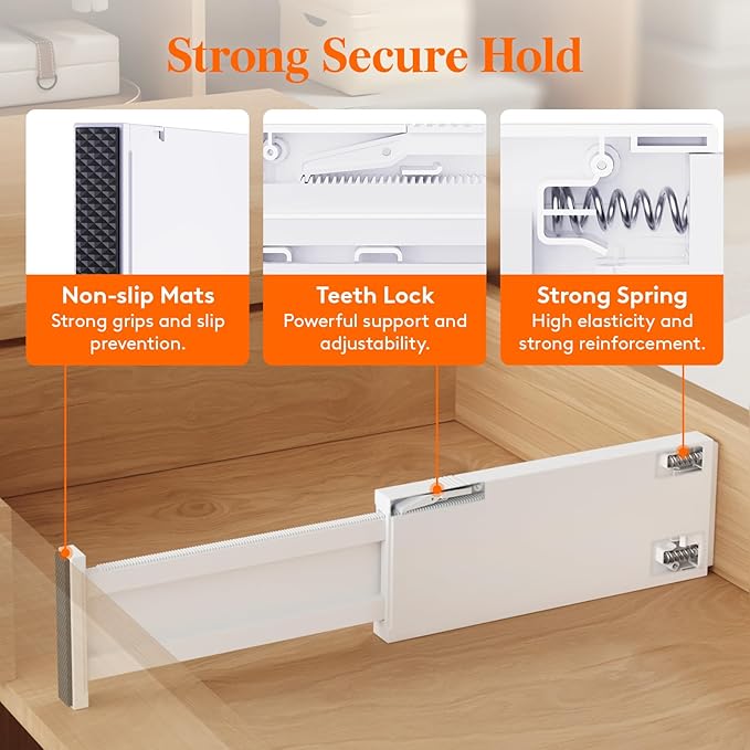 Lifewit 12 Pack 4" High Drawer Dividers 28-43.5cm/11-17" Adjustable Drawer Organizer for Clothes/Utensils, Expandable Drawer Separator in Dresser/Kitchen/Bedroom/Office Organization & Storage White