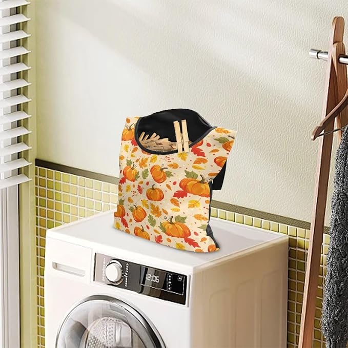 Maple Leaf Clothespin Bags Pumkpin Laundry Hanging Storage Organizer Clothes Pin Hanging Bags with Rope Clothespin Holder with an Space-Saving Opening for Clothesline Outdoor