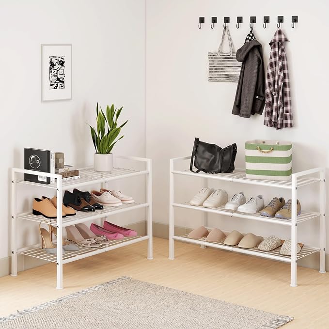 3-Tier Metal Shoe Rack, Heavy Duty Shoe Organizer for Entryway | Storage Organizer for Closet Entryway Garage Dorm Room, Easy Assembly Multi-Purpose Shelf