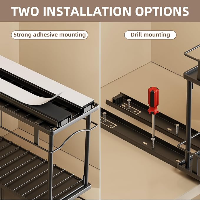 Bunoxea Pull Out Spice Rack 2 Pack,Slide Out Cabinet Spice Rack,Black | 2-Tier Rack, Full Extension Ball Bearing Glides, 10.7"Dx4.8"Wx8.85"H, Kitchen Pantry,Narrow Cabinet Spice Storage Organizer