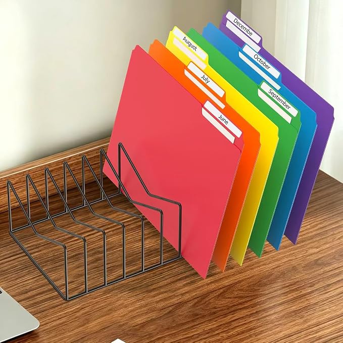 4 Sets 12 Sections Metal Desk Organizer,Office File Holder for Clipboard,Manila Folder,Book & Magazine, Iron Desktop Storage for Kitchen Utensil & Cable,Home Office Organization
