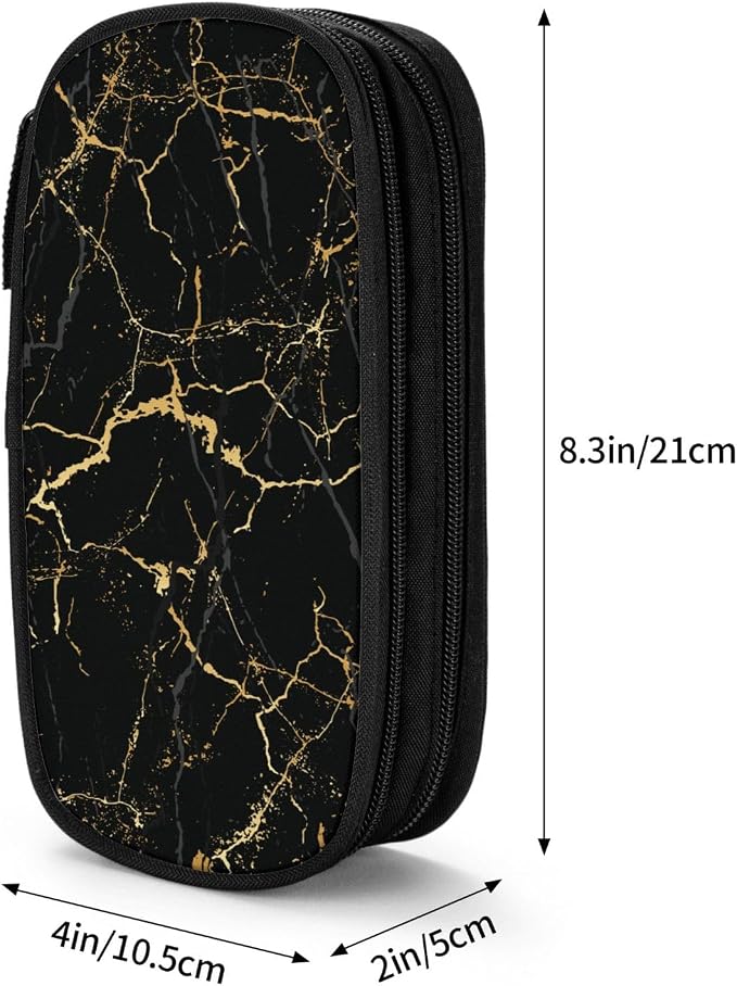Perinsto Black And Gold Marble Texture Pencil Case Big Capacity Multi Compartment Stationery Box Pencil Pouch Holder Desk Organizer For School Office Home
