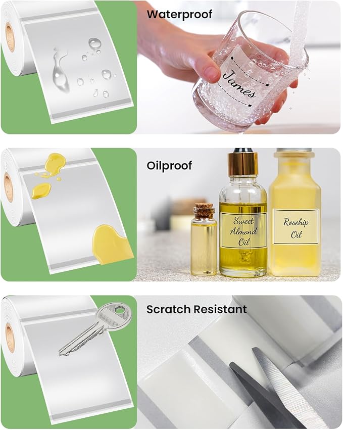 Phomemo Labels - M110/M100/M220/M108/M250/M160 Themral Label Paper,100 Labels/Roll, 1.97"x3.15"(50x80mm), Frosted Clear Thermal Labels for Barcode/Address/Mailing/Logo/Business/Home Tag