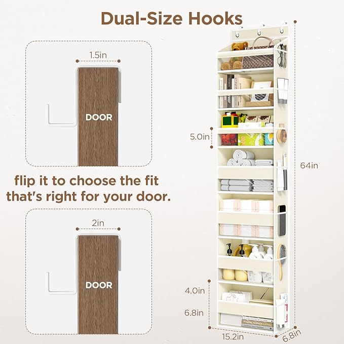 Mefirt Over The Door Organizer, 7 Tier Door Hanging Organizers with 7 Large Pockets 12 Side Pockets, Behind Door Storage Hanging Shelves for Closet Bathroom Bedroom Nursery