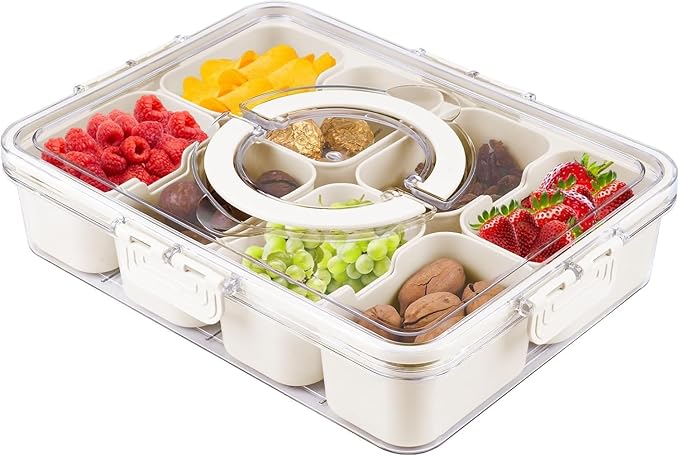 Divided Fridge Storage Box With 8 Serving Tray With Lid And Handle Refrigerator Food Storage Box Plastic 8 Compartment Fridge Container Storage Organiser Fruit Snack Storage (8 Grid)