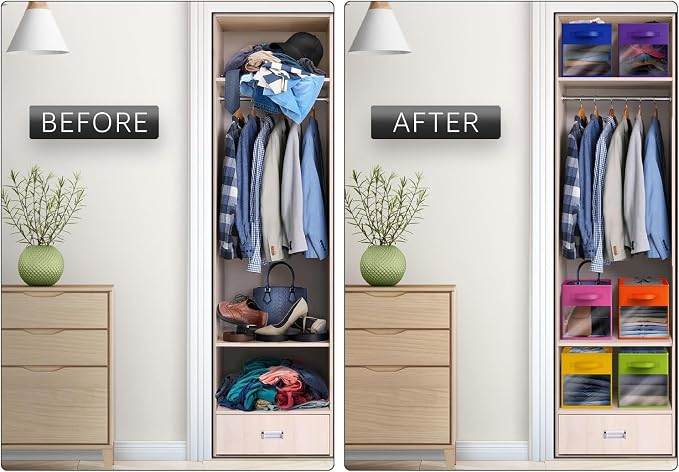 Sorbus 13 Inch Storage Bins with Clear Window - 6 Foldable Baskets for Organizing Clothes, Toys, Books - Sturdy Collapsible Fabric Storage Cubes with Handle - Storage Baskets for Shelves, Closets