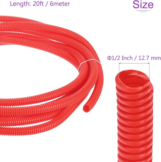DMiotech 20ft Wire Loom Split Tubing 1/2 Inch(12.7 Mm) ID, Cord Protectors from Pet Flexible Conduit Cable Management for Office, Home, Garden, Red