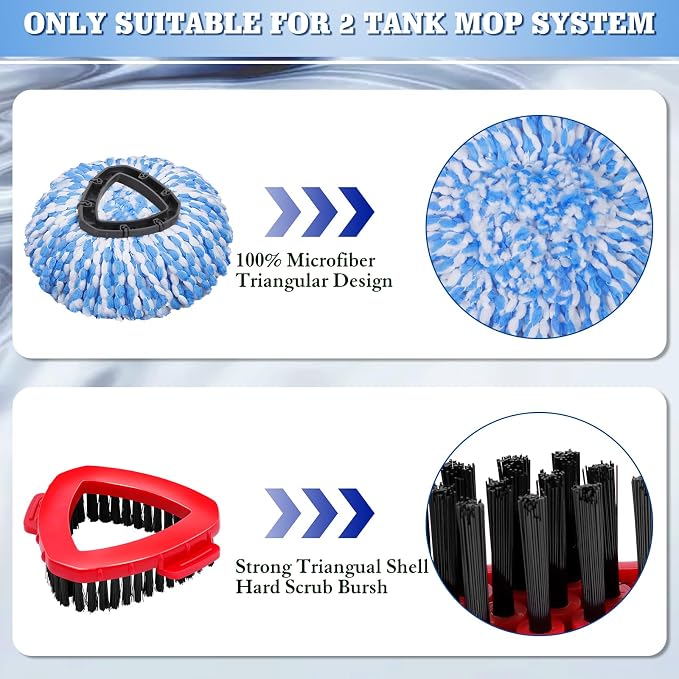 6 Pack Mop Replacement Heads Compatible with Ocedar RinseClean 2-Tank System - Includes 2 Mop Scrub Brush Head, Microfiber Mop Refills, Easy Cleaning Mop Head Replacement