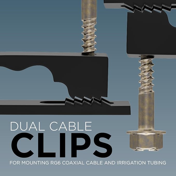 THE CIMPLE CO Dual Cable Clips with Screws - 1/2 Inch Coaxial Cable Clamps Outdoor - Exterior Cord Management for Coax, CAT Ethernet, Electrical Wire - Screw Clamps for Wires on Wall - 50 PCS, Black