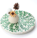 Reallnaive Mother of Pearl Lazy Susan for Table Turntable Organizer Marble Patterned Lazy Susan Wood Spinning Tray Rotating for Kitchen Cabinet Spice Pantry 12 Inch(Round,Green Grass)
