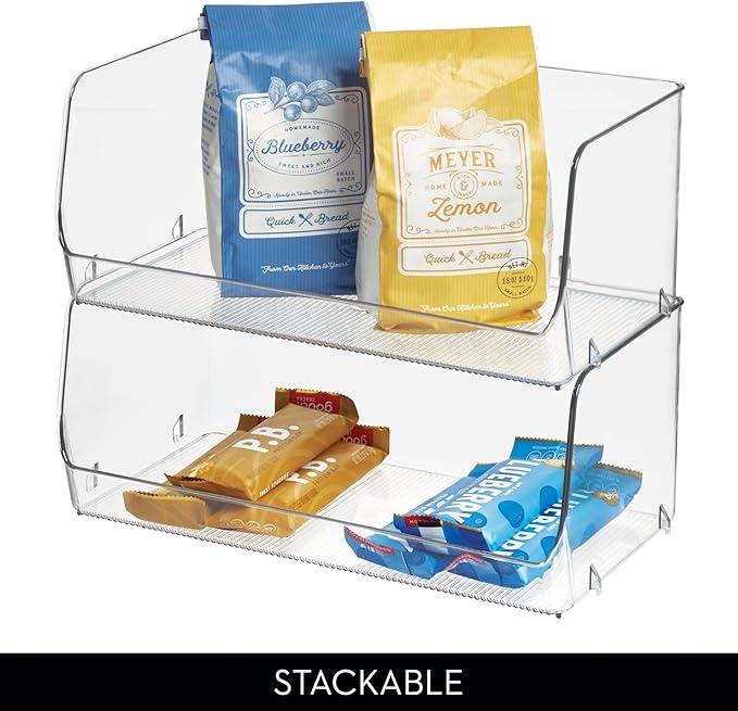 iDesign Stackable Open-Front Storage Bins for Kitchen and Pantry Organization - Set of 6 - Clear