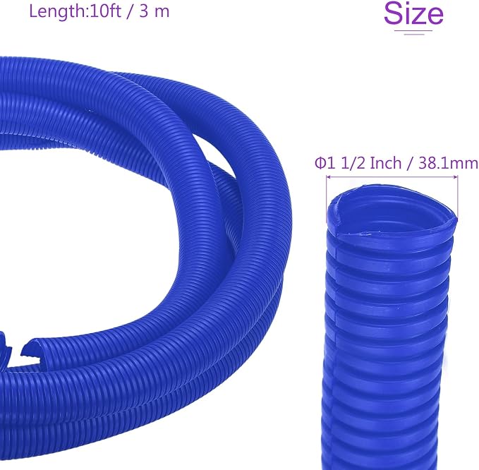 DMiotech 10ft Wire Loom Split Tubing 1 1/2 Inch(38.1mm) ID, Cord Protectors from Pet Flexible Conduit Cable Management for Office Home Garden, Blue