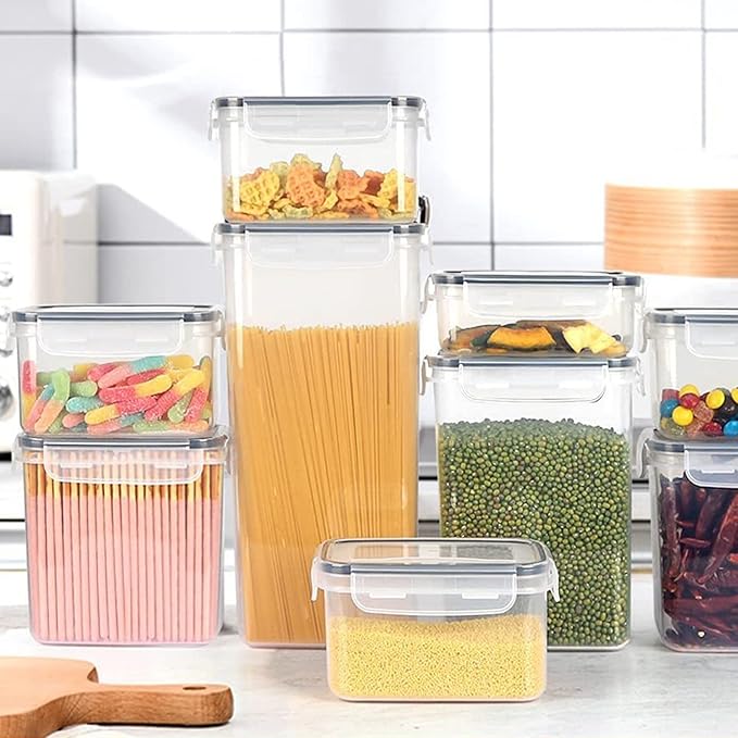 stusgo Airtight Food Storage Containers with Lids, BPA Free Clear Pantry Storage Container for Kitchen Food Pantry Organizers and Storage, Plastic Pantry Organiser for Cereal,Flour and Sugar 42 pack
