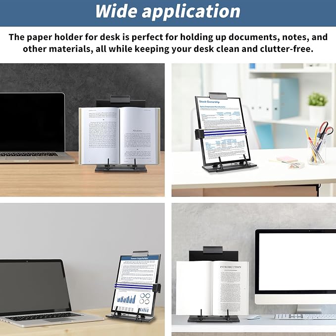 TONOS Paper Stand Document Holder - Quality Document Holder for Desk, Paper Stands for Desk When Typing, Sturdy Stainless Steel Copy Holder, Adjustable Angle, Papers Holder Stand for Desk Typing