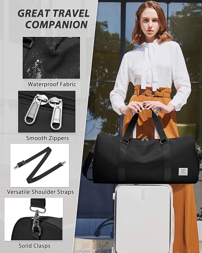 Travel Duffle Bag,Weekender Overnight Bags for Women with Shoes Compartment,Tote Gym Bag Personal Item Carry On Bag for Travel Business Trips Sport Hospital Dance Black