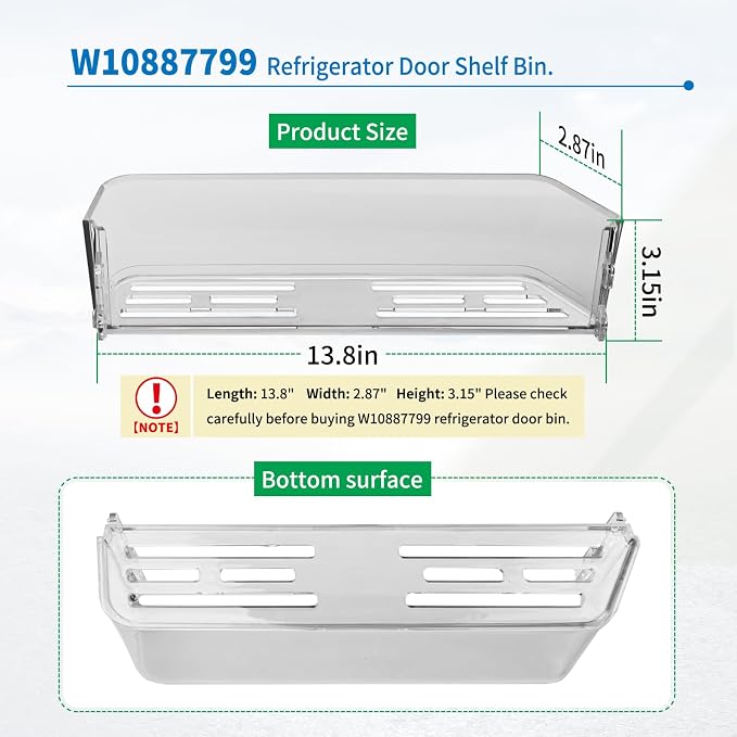 W10887799 W10795606 & W10671656 Refrigerator Door Shelf Bin fits Whirlpool | Refrigerator Door Shelf Bin fits KitchenAid JennAir Side-By-Side fridge Replace AP6030669 PS11765673 EAP11765673 & 4460377