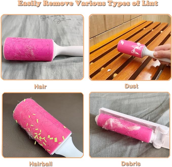 Washable Gel Lint Roller 3 Pack, Large & Mini Pet Hair Remover, Pink | Reusable & Sticky Gel Surface, With Protective Covers, For Clothes & Home Use, Easy Cleaning