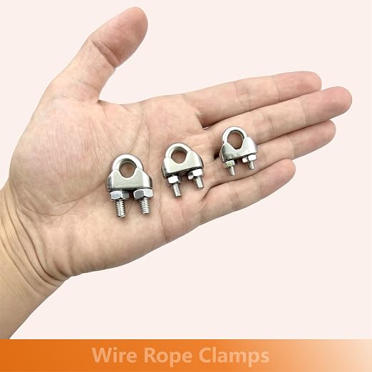 8 Pcs M12 Cable Clamps,Wire Rope Clamp,4 Pcs 1/2" Thimble | Stainless Steel Smooth Rods for Industry, Metal Working Hobbies and DIY Craft