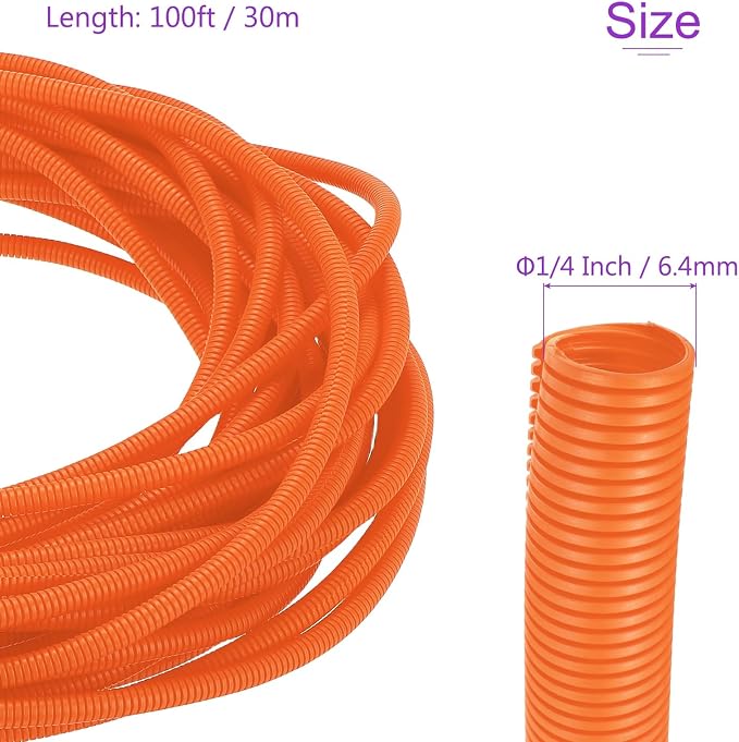 DMiotech 100ft Wire Loom Split Tubing 1/4 Inch(6.4mm) ID, Cord Protectors from Pet Flexible Conduit Cable Management for Office Home Garden, Orange