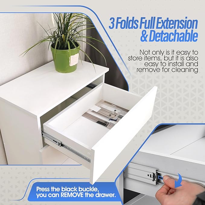 10 Pair Full Extension Ball Bearing Drawer Slides 8 10 12 14 16 18 20 22 24 Inch 100 LB Load Capacity Side Mount File Cabinet Rails Dresser Metal Runner Trash Can Kitchen (24 inch, Silver)