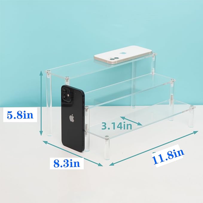 3 Steps Clear Acrylic Display Riser Cupcake Stand Display for Decoration and Organizer
