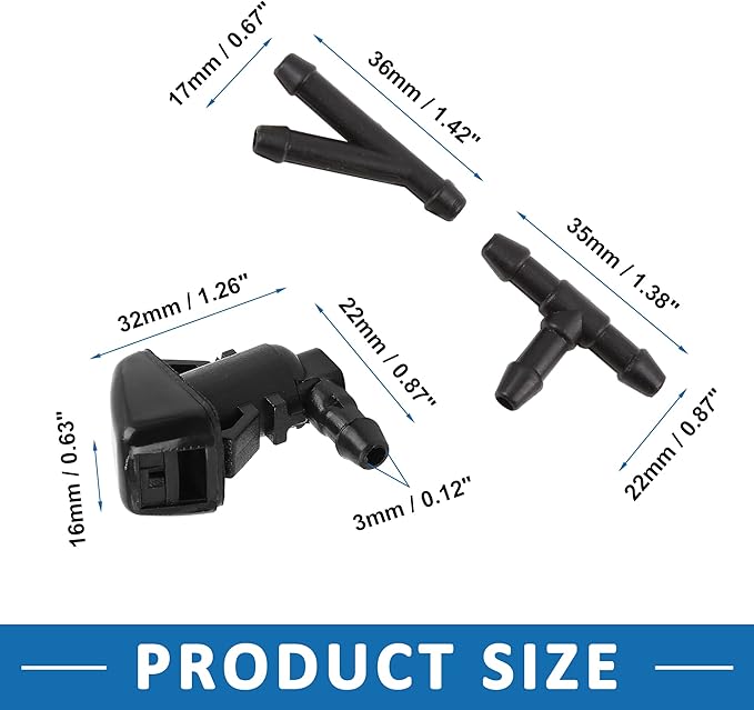 Front Windshield Window Washer Nozzle 8S4Z17603AA with 2 Connector 1 Hose Wiper Nozzle Spray Jet for Ford Focus 2008-2011 Set
